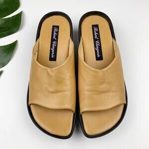 Robert Clergerie Slides Tan Leather Slip On Sandals Women's 7